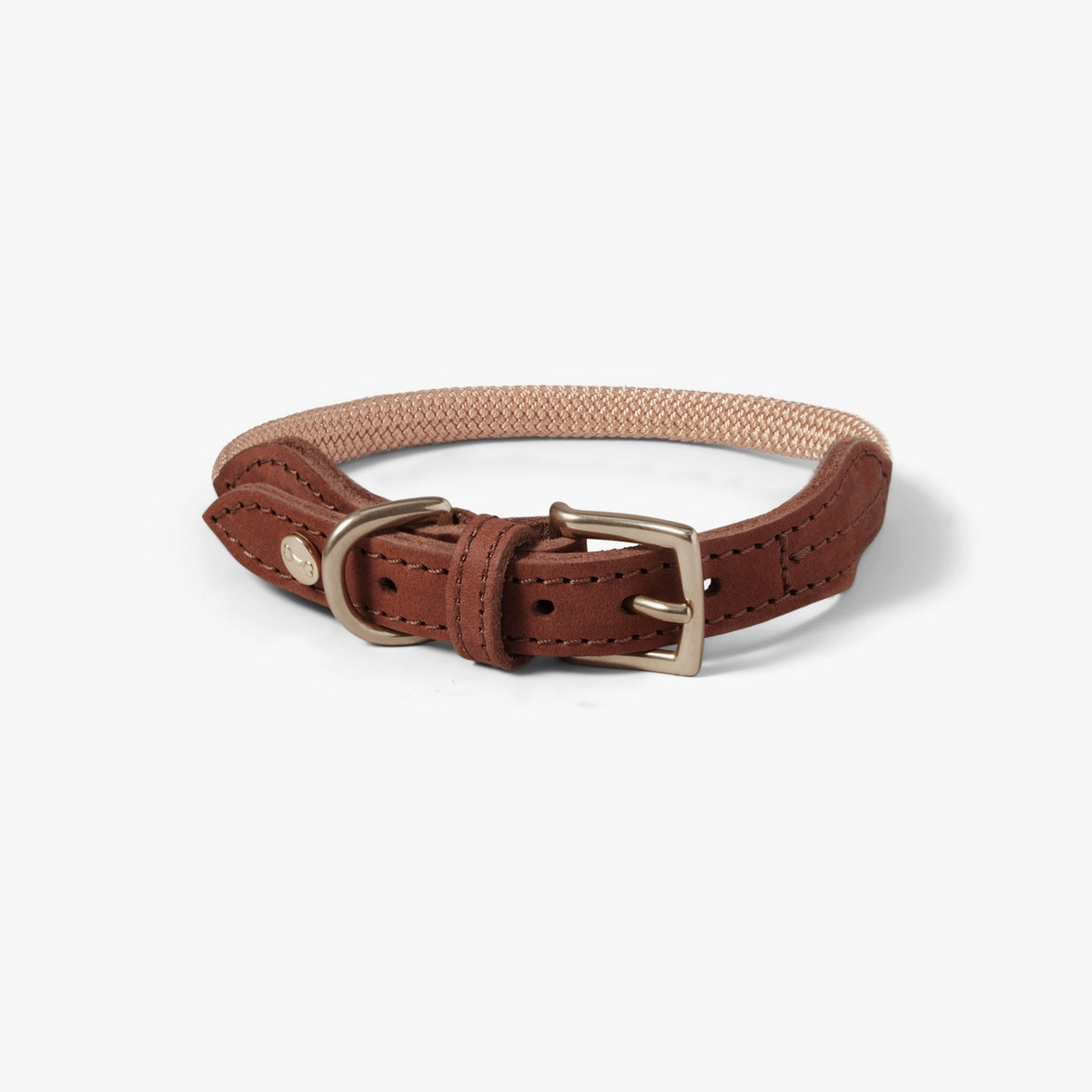 Pet Dog Collar Torekov Golden Sand – Luxury Nylon Rope & Italian Leather with Brass Fittings