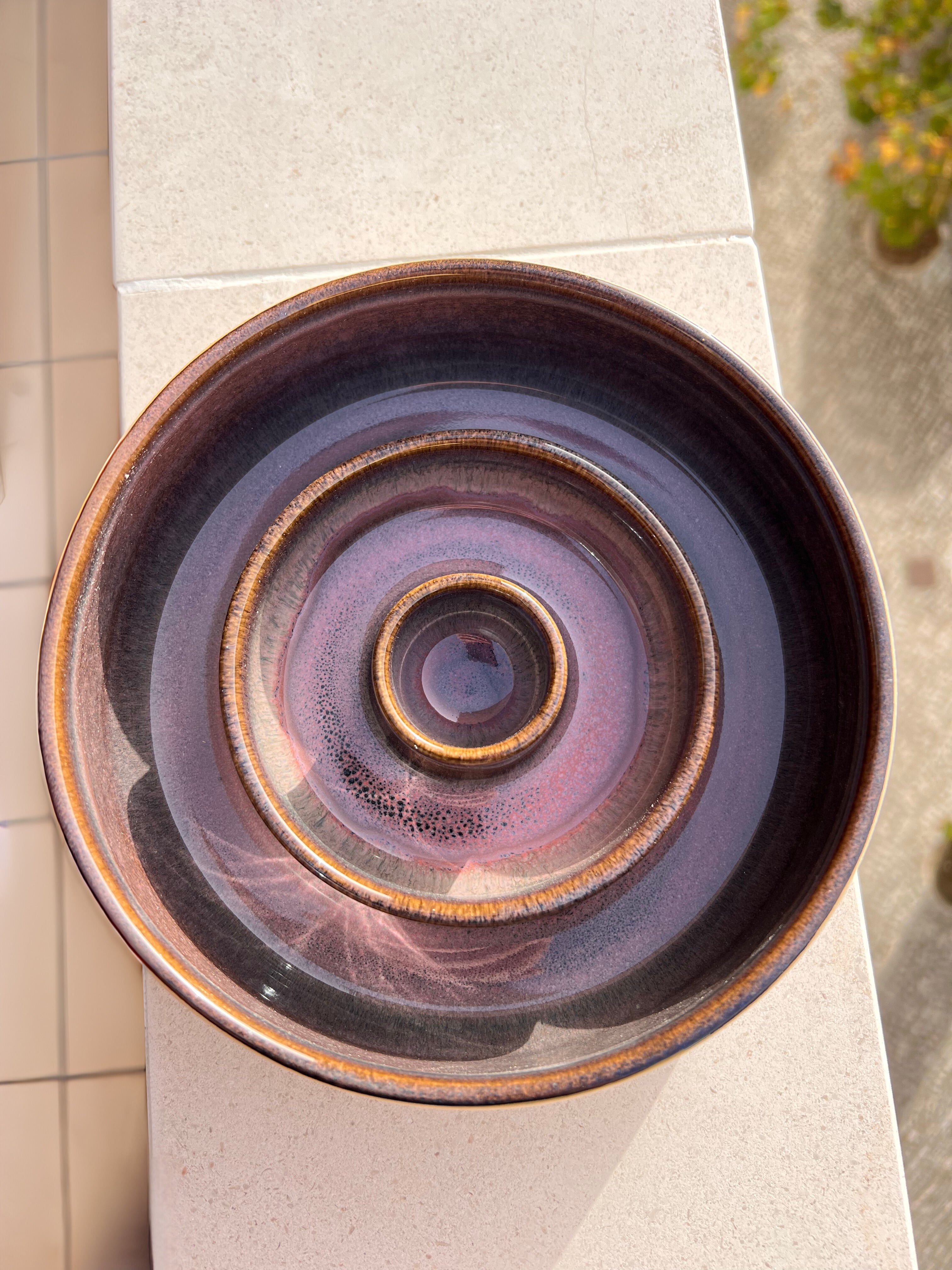 Slow Feed Ceramic Bowl "Pink Bloom"