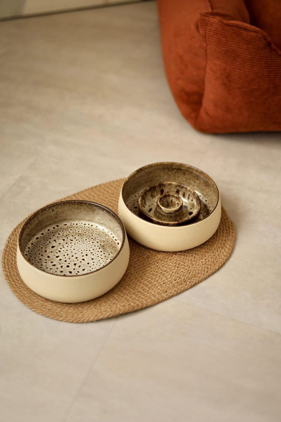 Dog Slow Feeder Ceramic Bowls Set