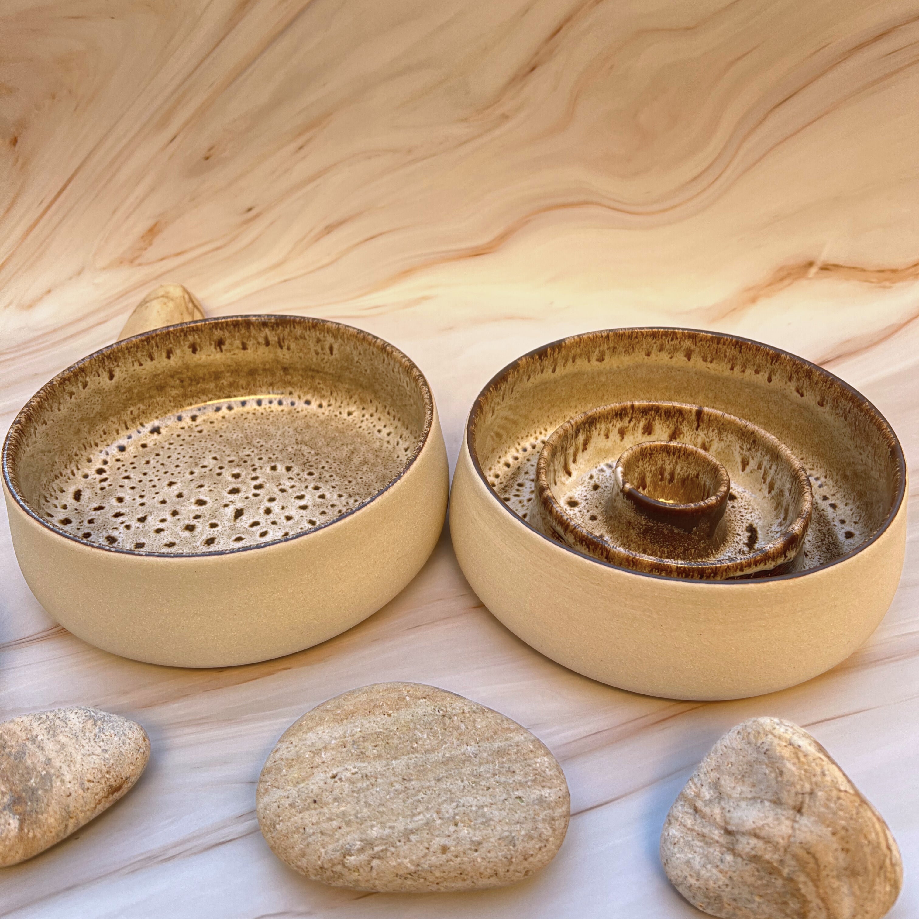 earth-tone pet bowls